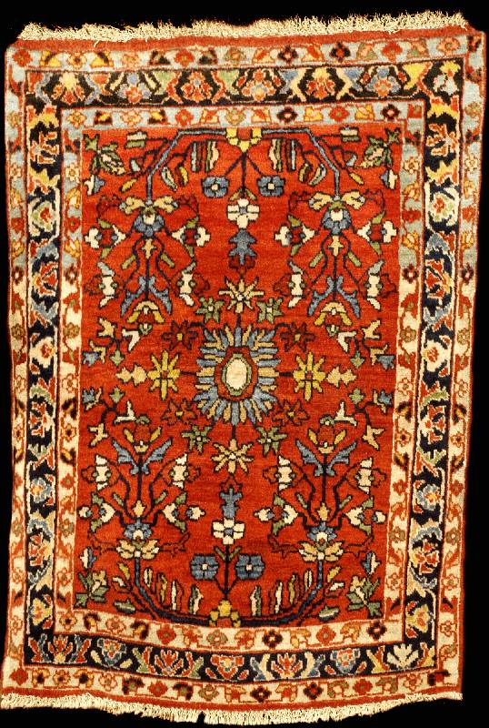Farahan Antik, Westpersien, um 1900, feine hochwertige glanzreiche Wolle geknüpft auf Bau mwolle, reine Pflanzenfarben, ca. 83 x 57 cm ( seltenes ...