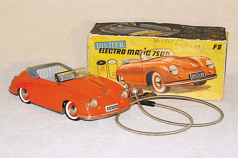 Porsche 7500, Distler, um 1955-62, Johann Distler NÜrnberg, Blech, rot, mit Elektromotor , Zweigangschaltung mit Leerlauf und RÜckwÄrtsgang, ...