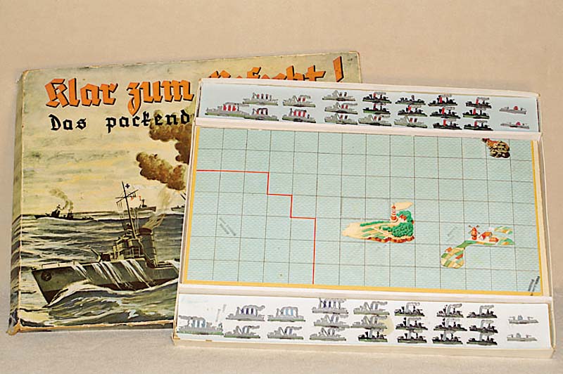 Klar zum Gefecht - Das packende Flottenspiel, deutsch, 1937/38, komplett mit Spielbrett und allen Zinn-Schiffen, sehr guter Zustand, Karton ...