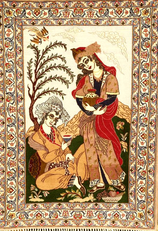 Esfahan, Persien, ca. 15 Jahre, Korkwolle mit und auf Seide, ca. 97 x 70 cm, SchÄtzwert: 1400.- EURO, EHZ: 2, altersbedingt in einen pe rfekten ...