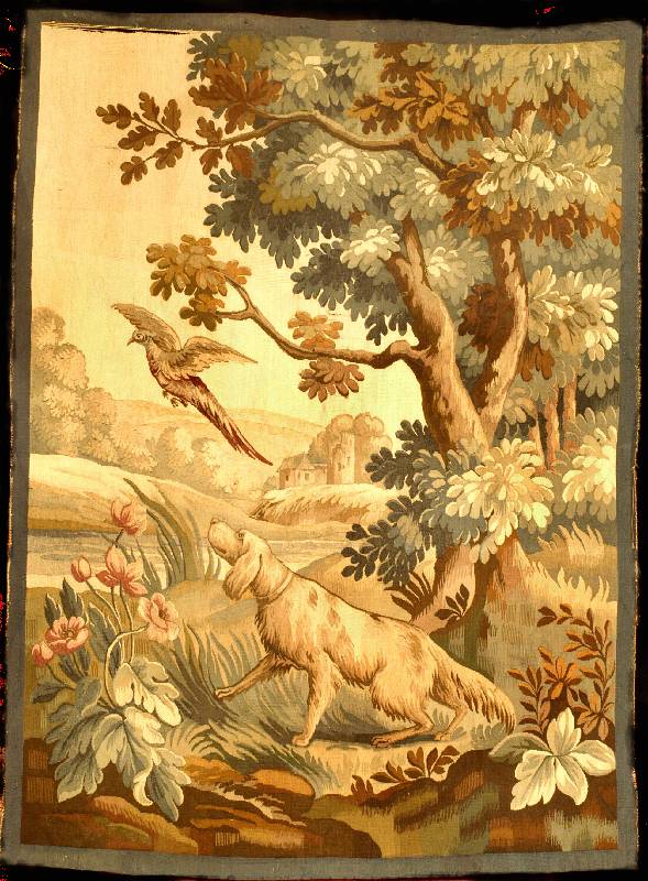 Tapisserie Antik, wohl Frankreich,Naturfarbe n, 17.Jahrhundert, Wolle mit Seide, ca. 226 x 167 cm (sehr seltenes und ausgefallenes Format ), ...