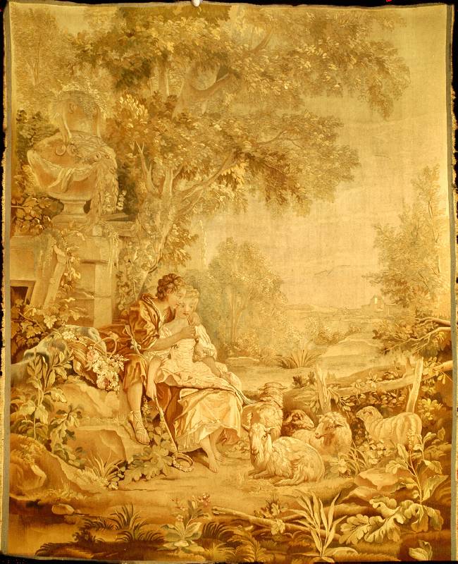 Gobelin Antik, Frankreich, reine Naturfarbe n, wohl 17.Jahrhundert, Wolle mit Seide, ca. 2 30 x 187 cm (seltenes Format), bemerkenswerte sehr feine ...