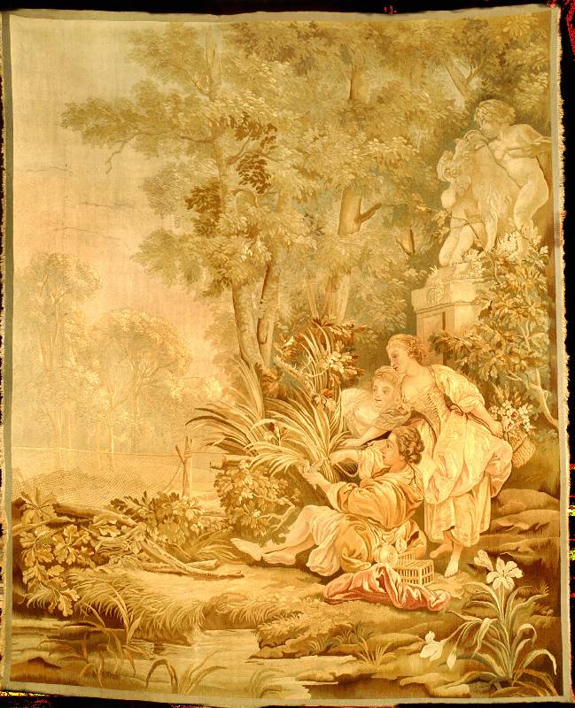 Gobelin Antik, Frankreich, reine Naturfarbe n, wohl 17.Jahrhundert, Wolle mit Seide, ca. 2 30 x 187 cm (seltenes Format), bemerkenswerte sehr feine ...