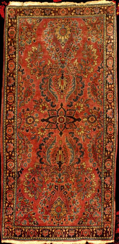 Sarogh Antik (US Re-Import), Westpersien, r eine Pflanzenfarben, um 1900, schöne feine gla nzreiche Korkwolle geknüpft auf Baumwolle, ca. 151 x 74 ...