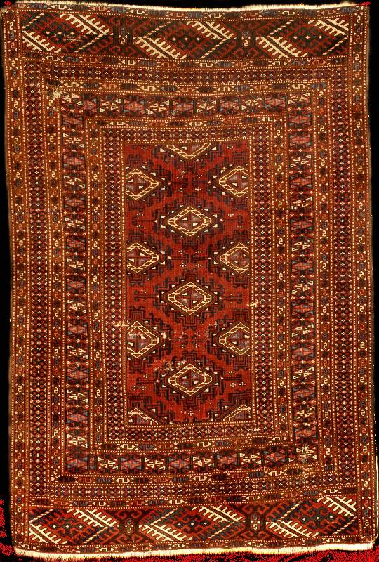 Seltener Antiker Jomud, Südrussland südwestl iche Turkmenensteppe, reine Naturfarben, 19.Ja hrhundert (um 1890), Wolle auf Wolle, ca. 153 x 105 ...