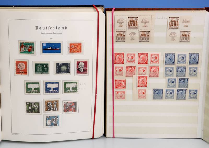 Briefmarkensammlung, Bundesrepublik Deutschland 1949 bis 1977, fast komplett, fehlend: Wohlfahrt 1949, 100 Jahre Briefmarke, 1. Wert und Bach und ...