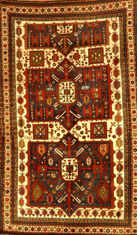 Kazak Antik (mit datierung 1910, Kaukasus, Wolle auf Wolle, ca. 253 x 150 cm, Schätzwert: 14000,- EURO, Ehz: 2 (altersbedingt in einen sehr guten ...