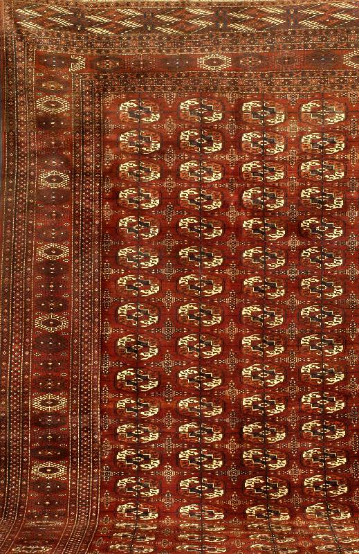 Riesiger Buchara Alt, Turkmenistan, um 1910/1920, Wolle auf Wolle, ca. 467 x 268 cm, Schätzwert: 8500.- EURO, EHZ: 2-3, altersbedin gt in einen ...