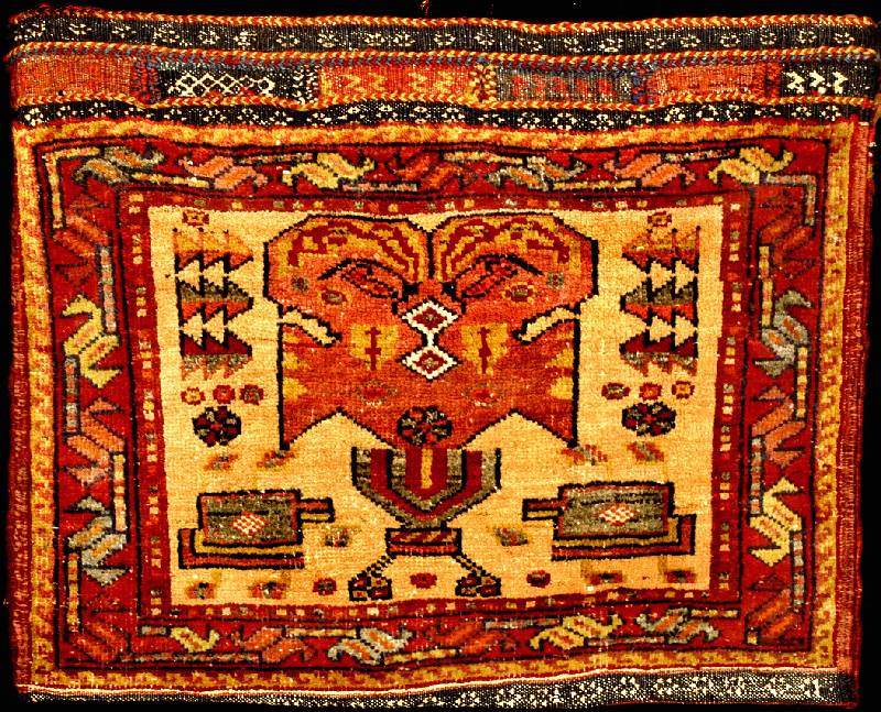 Sehr seltene Weissgrundige Tasche Antik, Nor dwestpersien, reine Pflanzenfarben, 19.Jahrhun dert (um 1890/1900), gute alte Wolle geknüpft auf ...