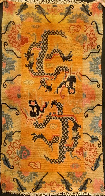 Tibet Drachenteppich Antik, Tibet, um 1900, Wolle auf Baumwolle, ca. 160 x 87 cm, SchÄtzwert: 3300.- EURO, EHZ: 4-5