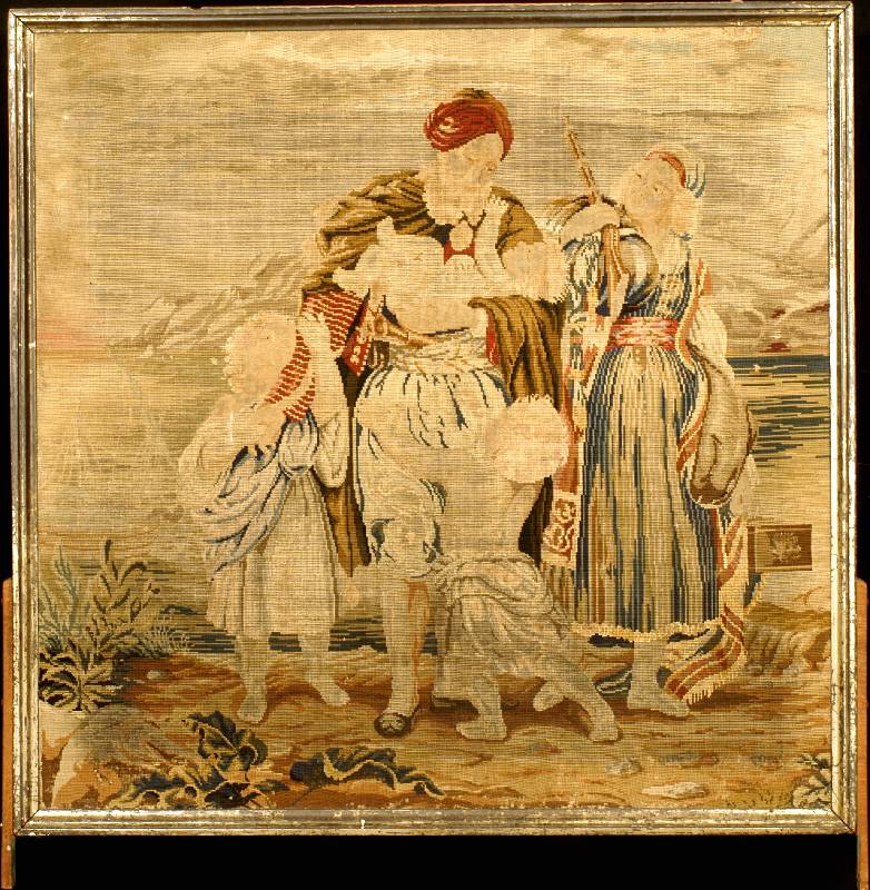 Petit-Point Stickerei Antik, Frankreich, re ine Pflanzenfarben, 19.Jahrhundert (um 1850), Wolle auf Wolle, ca. 94 x 93 cm, gute feine Kn ?pftechnik, ...