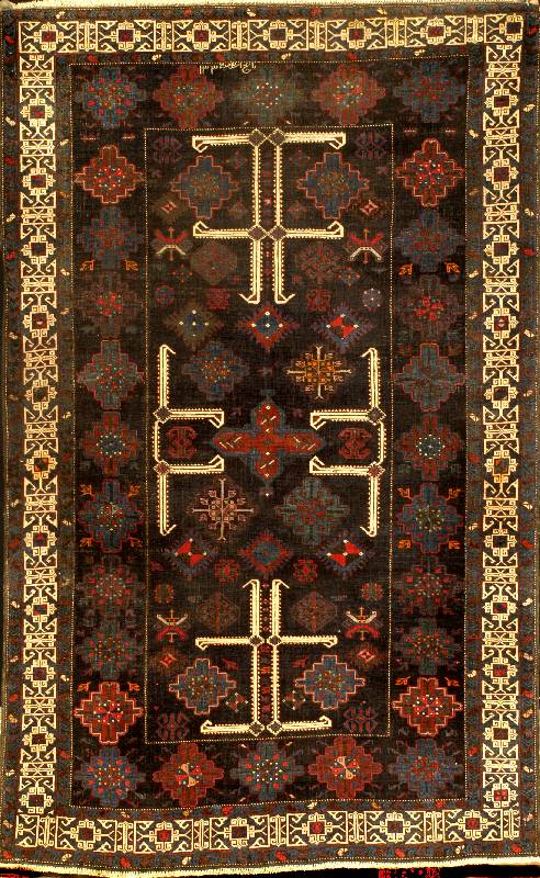 Schirwan (Blattgabel Schirwan) Antik "datiert" , Südrussland Ostkaukasus, Naturfarben, um 1 909 datiert, Wolle auf Wolle, ca. 208 x 131 ...