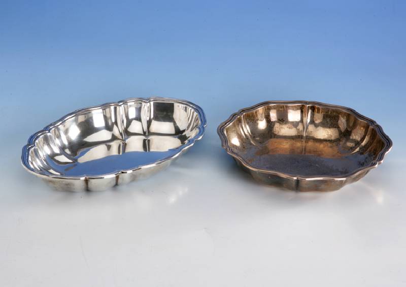 Anbietschale, Wilkens Bremen, 830er Silber, 50er Jahre, Barockstil, H ca. 5 cm, D ca. 25 cm, ca. 440 g, passend zu Kat.-Nr. 10-8