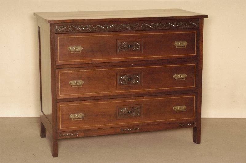 Kommode, Holland, um 1920, Korpus Weichholz, Mahagoni massiv, Entwurf Napoleon Le Grand, gemacht fÜr sein Modelhaus, 3-schÜbig, viereckige Beine, ...