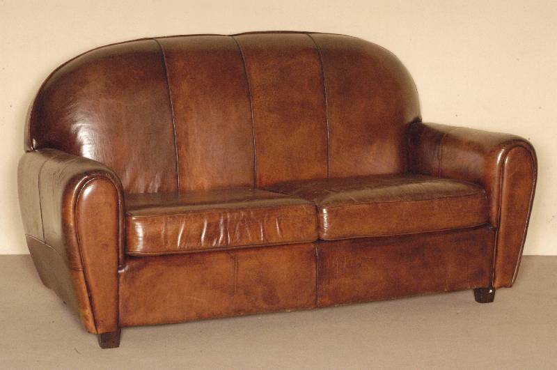 Ledersofa, deutsch, im Stil von 1930, ArtDeco-Stil, brauner Schafslederbezug, mit herausnehmbaren Kissen, schlichte AusfÜhrung, Gebrauchsspuren, ...