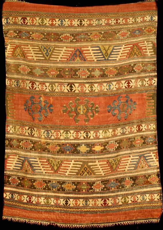 Anatolischer Kelim Antik, Türkei Zentralana tolien, reine Pflanzenfarben, 19.Jahrhundert ( um 1870), Wolle auf Wolle, ca. 187 x 132 cm (s eltenes ...