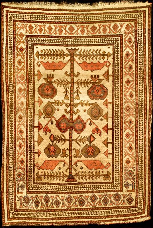 Weissgrundiger Kirgisischer Baumteppich Antik, Kirgisien, reine Pflanzenfarben, um 1900/19 10, gute alte Wolle auf Wolle, ca. 190 x 134 c m, ...
