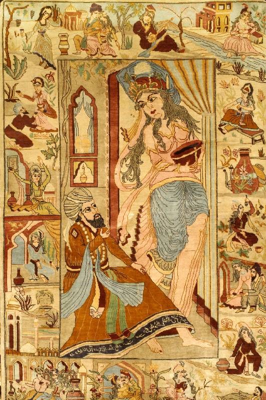 Indien Bildteppich, um 1950, Wolle auf Baumwolle, ca. 220 x 140 cm, SchÄtzwert: 2000.- EURO, EHZ: 2 (altersbedingt in einen se hr guten ...