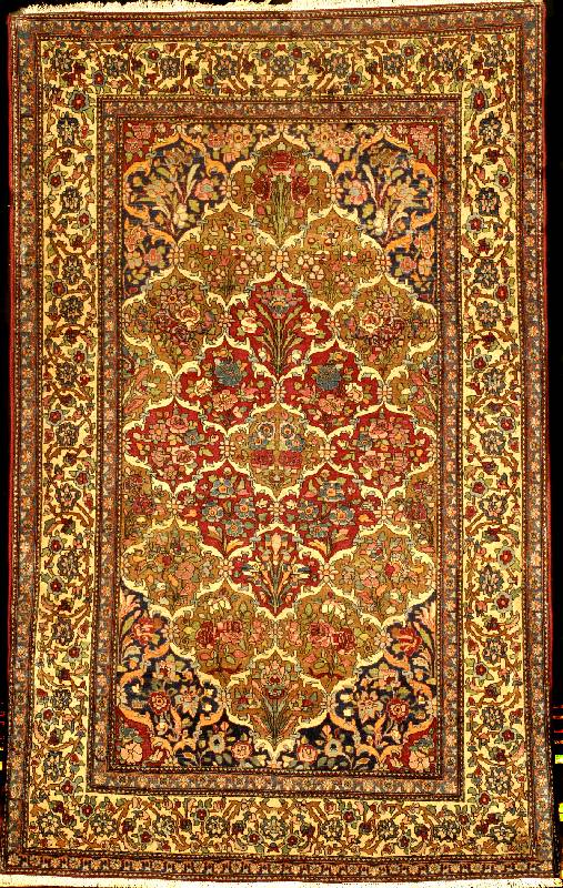 Feiner Antiker Esfahan, Zentralpersien, um 1900, Korkwolle, ca. 220 x 138 cm, SchÄtzwert: 8000.- EURO, EHZ: 2-3, Pflanzenfarben, hervorr agende ...