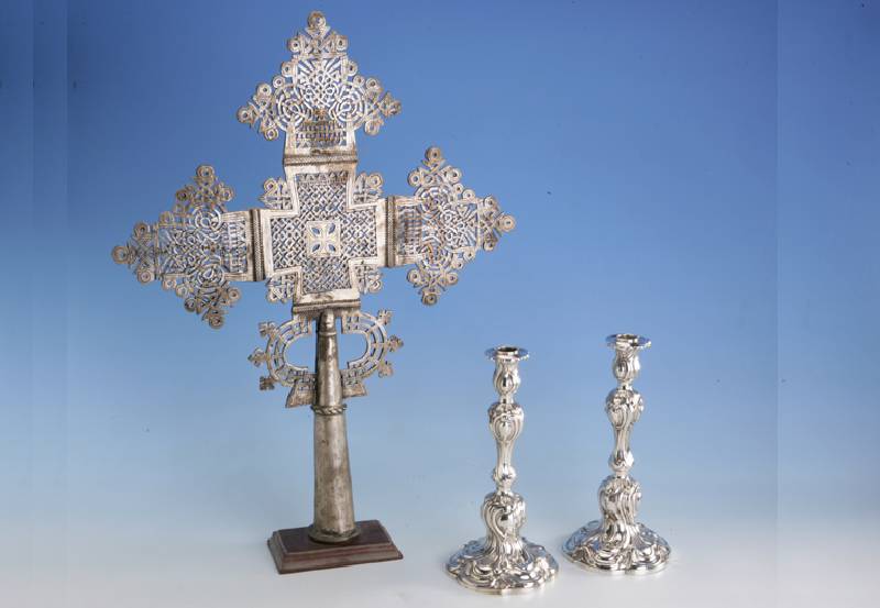 Vortragekreuz, Äthiopien um 1900, sogn. Silbersud, H. ca. 62 cm