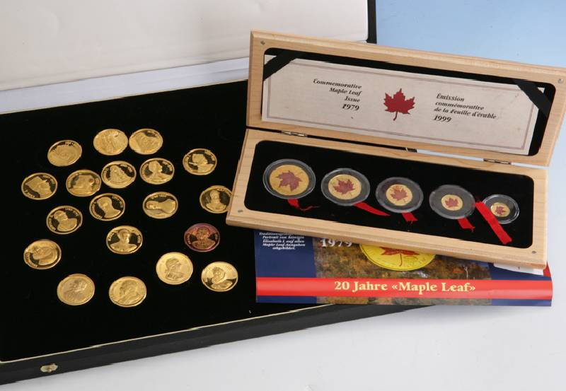Sammlung mit 19 Feingold-Medaillen, 999.9, total ca. 220 g, Darstellung Monarchen Österreichs beginnend bei Friedrich III. 1415- 1493 bis Karl I. ...