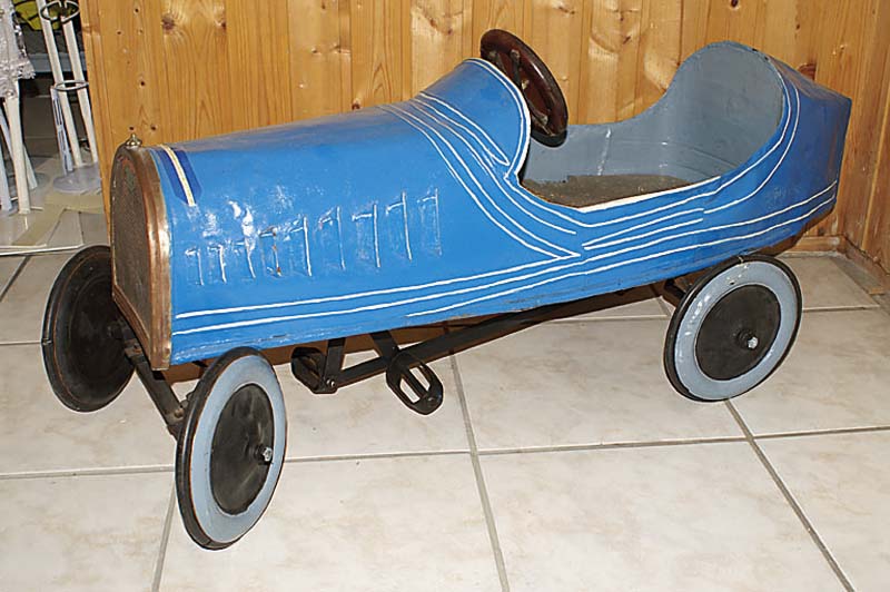 Tretauto, Bugatti, 30er Jahre, Blech, blau lackiert, L.ca.100cm, Alsterssch.