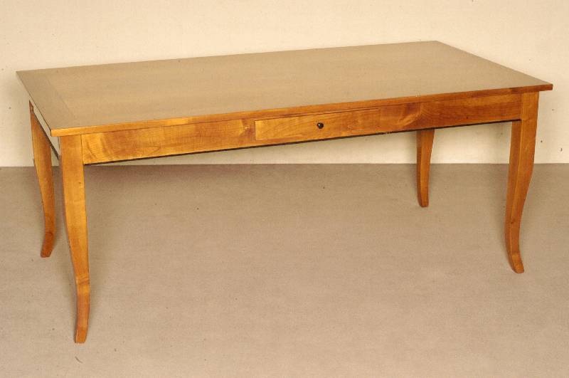 Tisch, im Biedermeierstil, Kirschbaum massiv , Kirschbaumfurnier, Platte mit Faden- und Sternintarsien, seitlich zwei Schubladen, StilmÖbel, ...