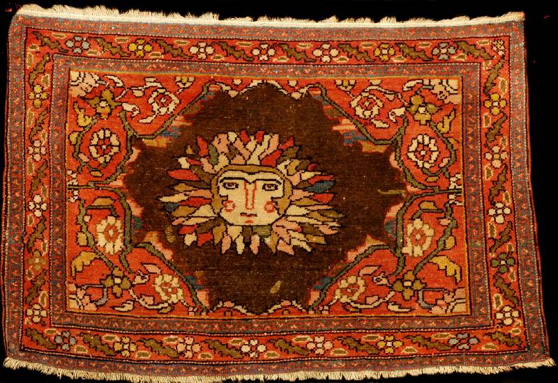 Malayer Sonnenteppich Antik, Westpersien, 1 9.Jahrhundert (um 1890/1900), Wolle geknüpft a uf Baumwolle, ca. 78 x 52 cm (sehr seltenes kl eines ...