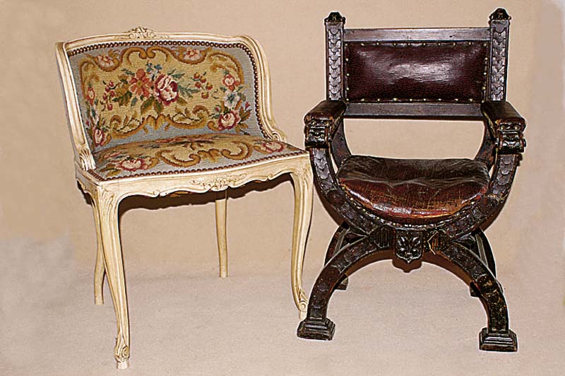 Kinderscherenstuhl, deutsch, um 1870/80, Holz schwarz gebeizt, rotbrauner Lederbezug mit Alterssch., stil. florale Schnitzerei, H .ca.69cm, ...