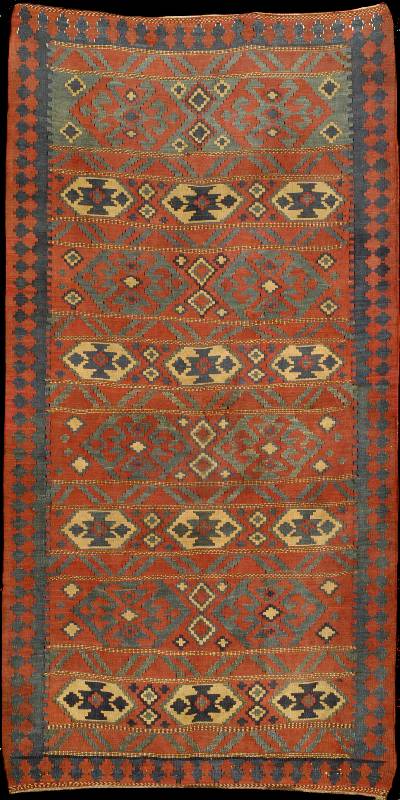 Seltener Bidjar Kelim Antik, Nordwestpersie n, reine Naturfarben, 19.Jahrhundert, Wolle ge knÜpft auf Wolle, ca. 280 x 142 cm (ausgefalle nes ...