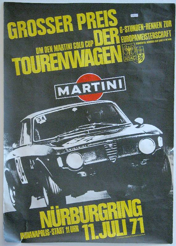 VERANSTALTUNGSPLAKAT 6-Stunden-Rennen Nürburgring am 11.Juli 1971 - unten links 5 cm lang eingerissen