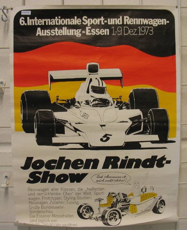 VERANSTALTUNGSPLAKAT Jochen-Rindt-Show in Essen (Vorl?ufer der heutigen Motorshow) vom 01-09.Dezember 1973