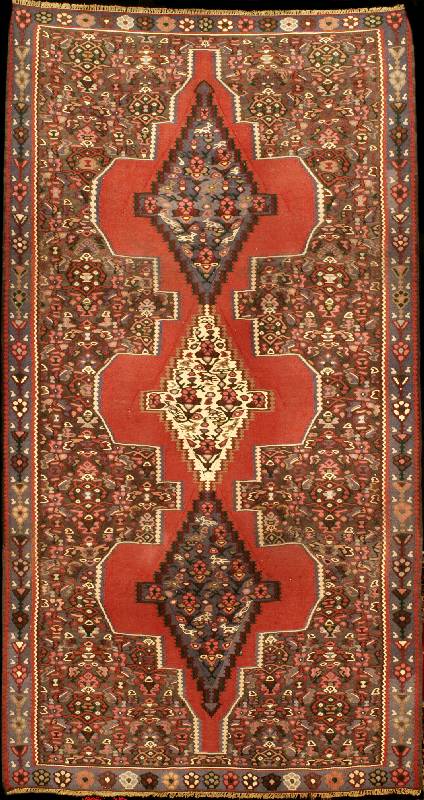 Senneh Kelim alt, Nordwestpersien, um 1920/ 1930, Wolle geknÜpft auf Baumwolle, ca. 222 x 118 cm (ungewÖhnliches Kelim Format), gute fei ne ...