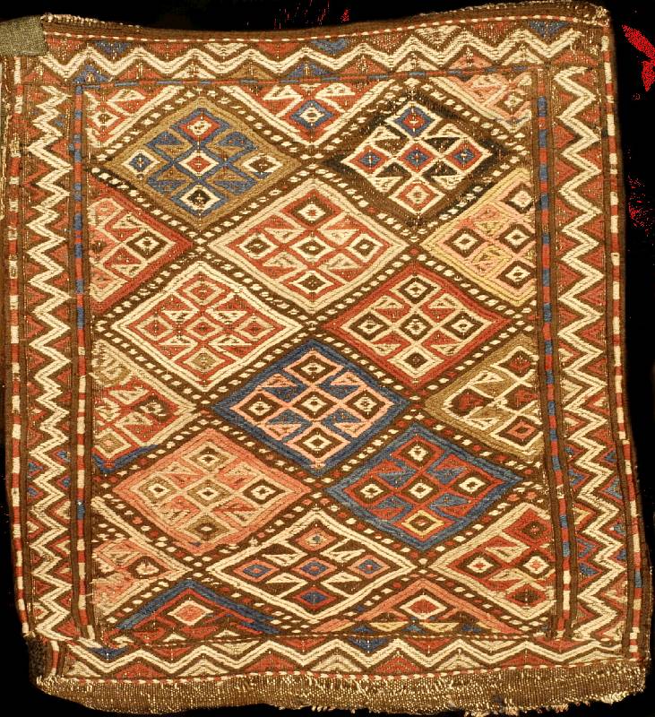 Chamseh Sumakh Satteltasche antik, Zentralp ersien, Naturfarben, 2 hÄlfte 19.Jahrhundert, Wolle geknÜpft auf Wolle, ca. 55 x 50 cm, mitt elfeine ...