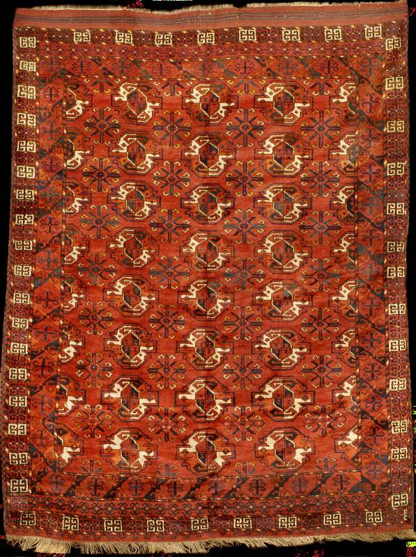 Ersari Hauptteppich antik, Turkmenistan, Na turfarben, um 1900, feine glanzreiche Wolle ge knÜpft auf Wolle, ca. 237 x 188 cm (seltenes F ormat), ...
