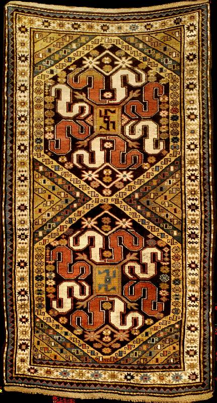 Antiker Wolkenband Kazak mit außergewÖhnlichen Streifenmuster, auch sogennanter Chondzore sk, Zentralkaukasus, reine Pflanzenfarben, um 1900, ...