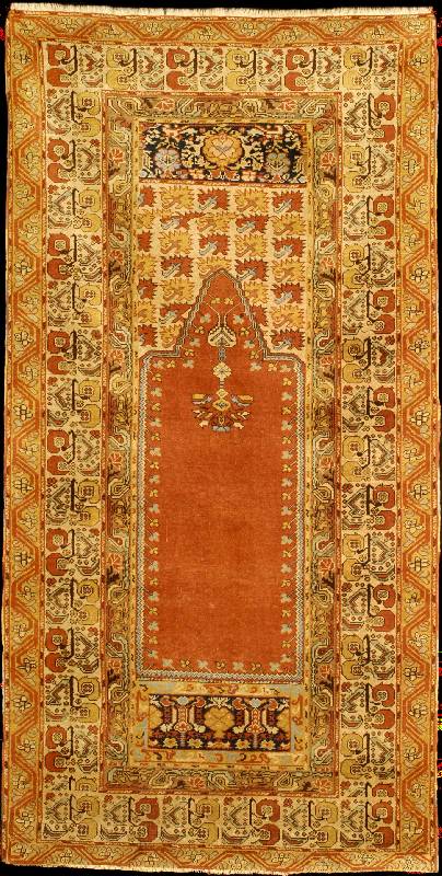 Ghiordes alt, Zentralanatolien TÜrkei, Natu rfarben, um 1940, feine Wolle geknÜpft auf Wol le, ca. 220 x 112 cm (seltenes Format), mittel feine ...