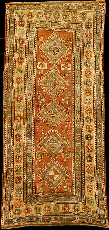 Schulaver antik, Zentralkauskasus, reine Pf lanzenfarben, 19.Jahrhundert, Wolle geknÜpft a uf Wolle, ca. 283 x 137 cm, feine bis mittelfe ine ...