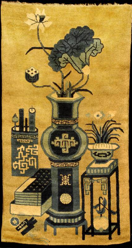 Pow Tow antik, China, um 1900, feine glanzr eiche Wolle geknÜpft auf Baumwolle, ca. 130 x 72 cm, feine bis mittelfeine KnÜpfung, feiner Griff, ...