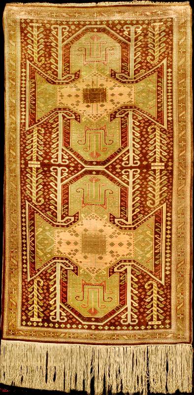Einzigartiger Seiden Schild-Hereke alt, TÜr kei, Naturfarben, um 1940, sehr feine glanzrei che reine Naturseide, ca. 156 x 88 cm, sehr fe ine ...
