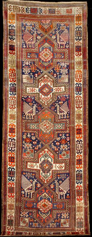 Akstafa Kazak antik, Ostkaukasus Nordschirw an-Gebiet, um 1900, Wolle geknÜpft auf Wolle, ca. 320 x 115 cm, feine KnÜpfung, feiner Griff , gute ...