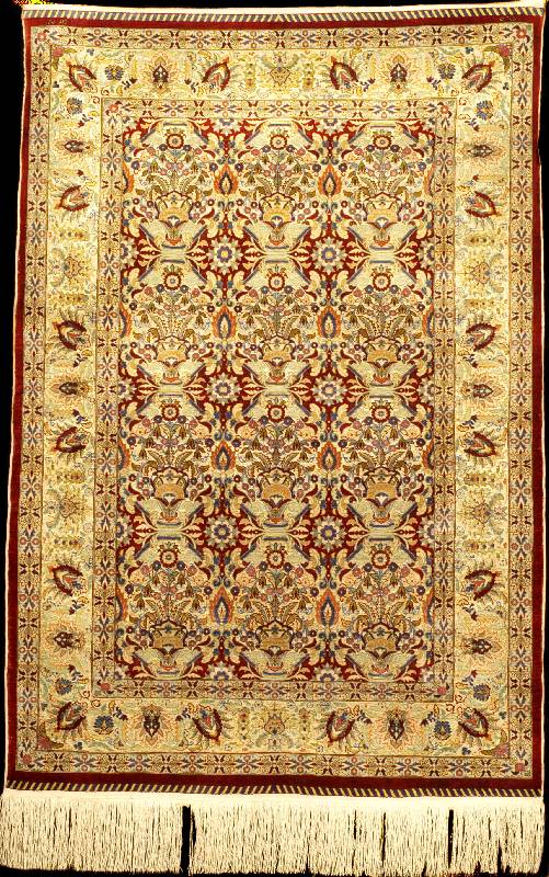Sehr hochwertiger feiner goldbroschierter alte r Seiden Hereke, TÜrkei, um 1940, sehr fein e glanzreiche und kostbare reine Naturseide, c a. 152 x ...