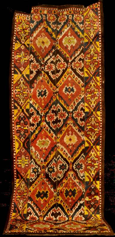 Djulchir antik, Uzbekistan, 19.Jahrhundert, Wolle geknÜpft auf Wolle, ca. 320 x 118 cm (s eltenes Format), grobe KnÜpfung, lockerer Grif f, gute ...