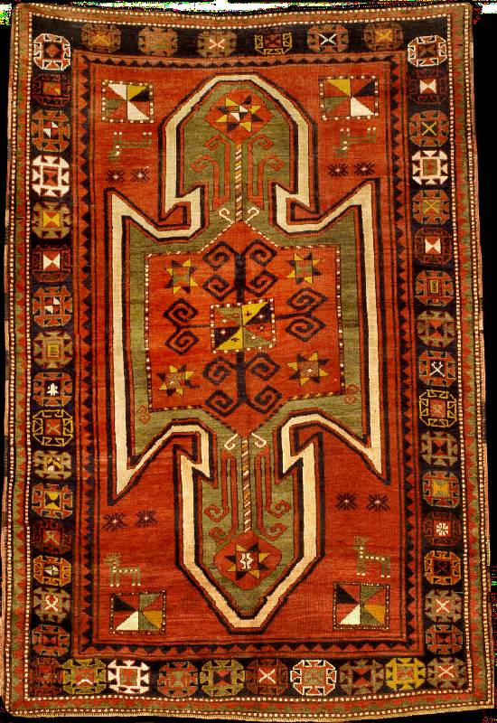Sewan Kazak antik, (auch sogennater Schild- Kazak), Zentralkaukasus, reine Naturfarben, um 1900, feine Wolle gelnÜpft auf Wolle, ca. 240 x 163 ...