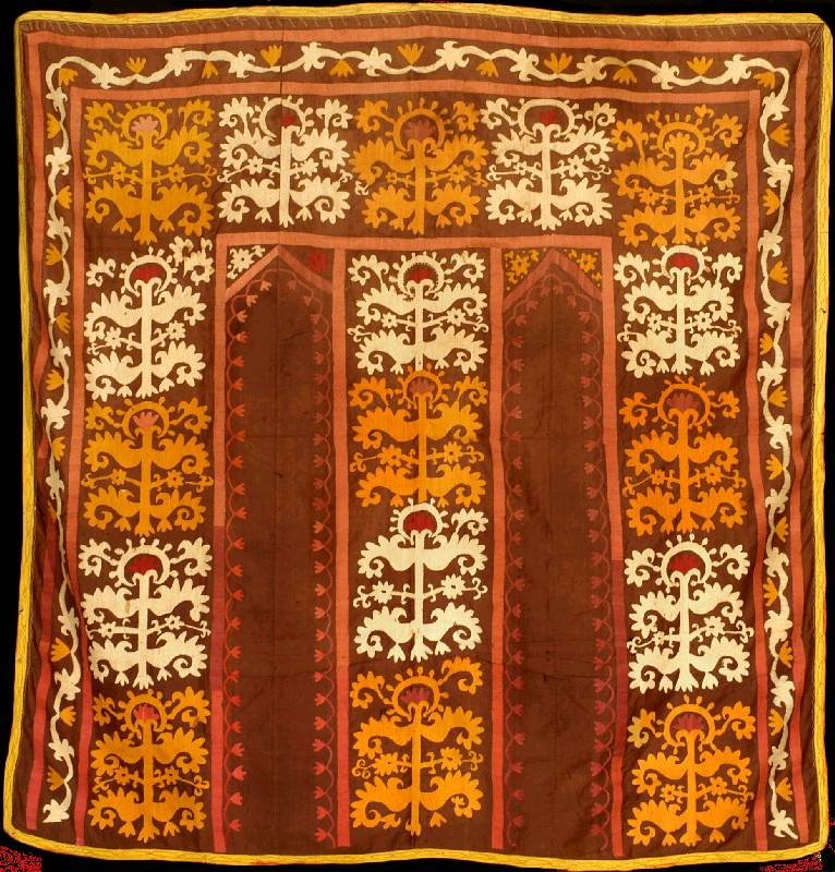 Seltene Hochzeits Susani antik, Samarkand, um 1900, Naturseide, ca. 180 x 180 cm (seltene s quadratisches Format), feinste Seidensticker ei, ...