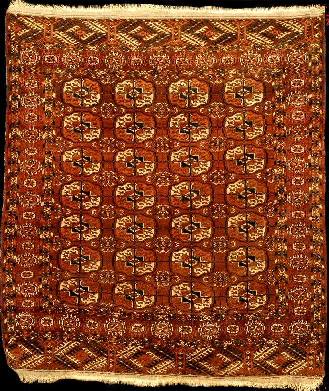Feiner Turkmenischer Herdteppich antik, Tur kmenistan, Naturfarben, um 1900, feine Wolle g eknÜpft auf Wolle, ca. 140 x 125 cm (ungewÖhnl iches ...