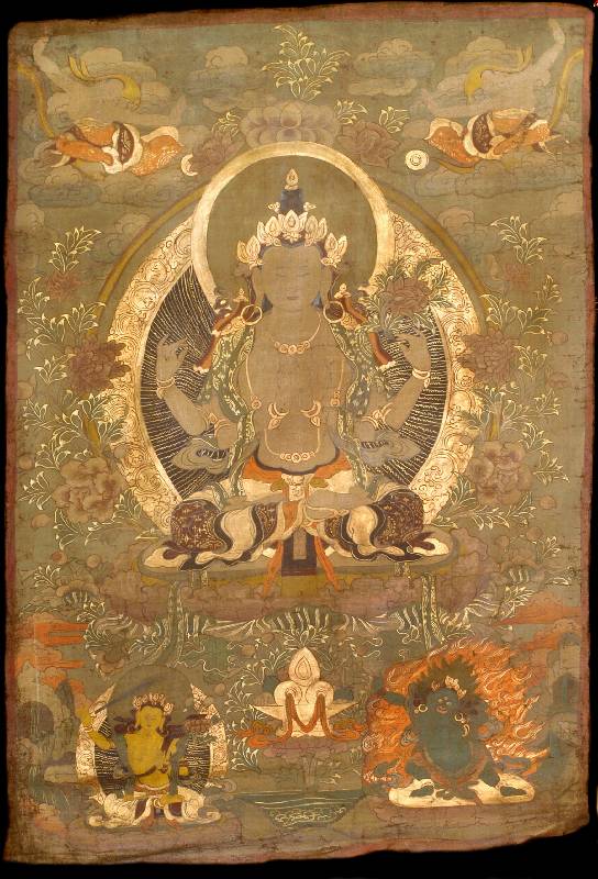 Tanka antik (Handmalerei), Tibet, reine Nat urfarben, anfang 19.Jahrhundert, ca. 79 x 54 c m, Erhaltung: 3 (altersbedingt in einen sehr g uten ...