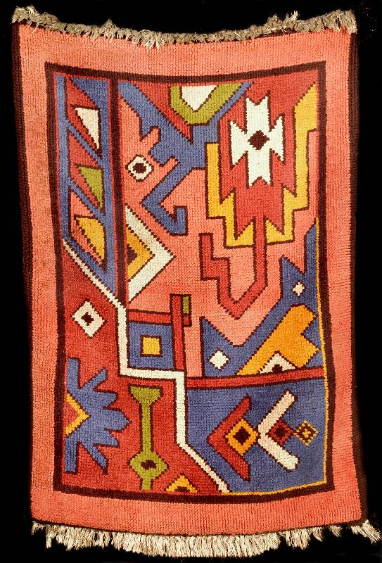 Bauhaus Designerteppich alt, Deutschland De ssau, um 1930, Wolle geknÜpft auf Baumwolle, c a. 145 x 100 cm, grobe KnÜpfung, lockerer Grif f, ...