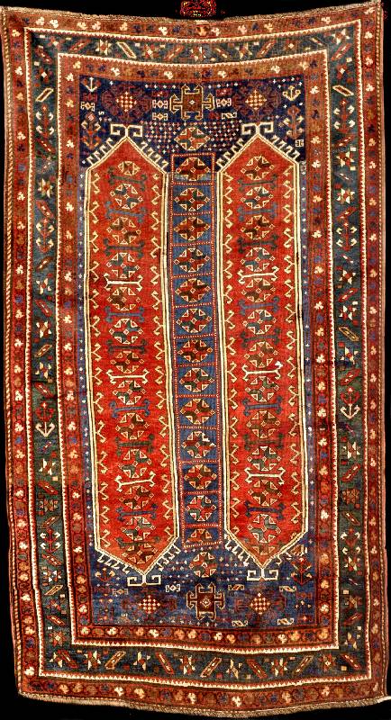 Kazak Kolonen-Teppich antik, Kaukasus Kazak -Gebiet, reine Pflanzenfarben, ende 19.Jahrhun dert, Wolle geknÜpft auf Wolle, ca. 230 x 131 cm, feine ...