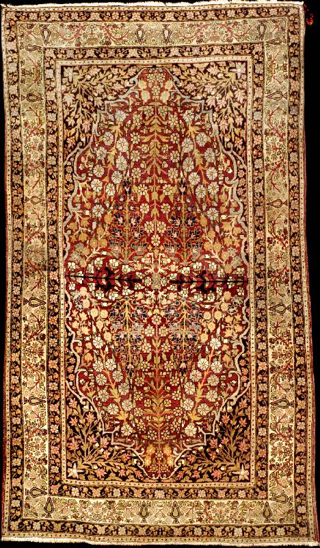 Feiner antiker Kerman Lawer, SÜdpersien, Na turfarben, um 1900, Wolle geknÜpft auf Baumwol le, ca. 215 x 124 cm, gute feine hochwertige K ...